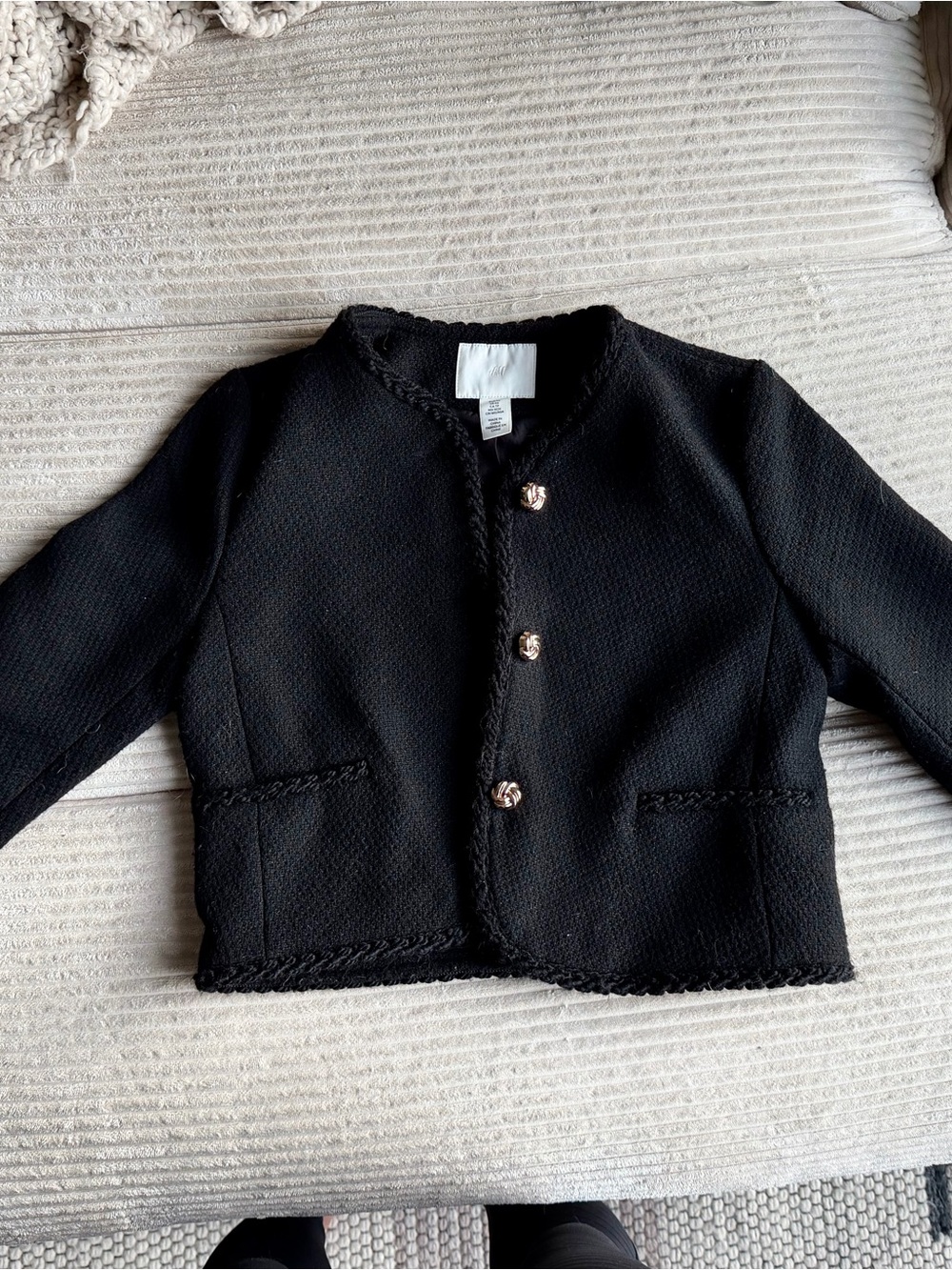 H&M Black Women's Knit Blazer with Decorative Gold Buttons